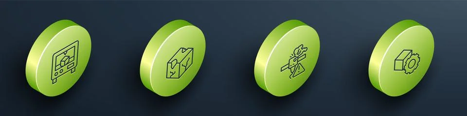 Set Isometric line 3D printer, Isometric cube, warning and icon. Vector 스톡 일러스트