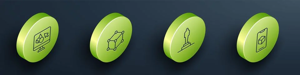 Set Isometric line 3D printer software, Isometric cube, model and icon. Vector Stock Illustration