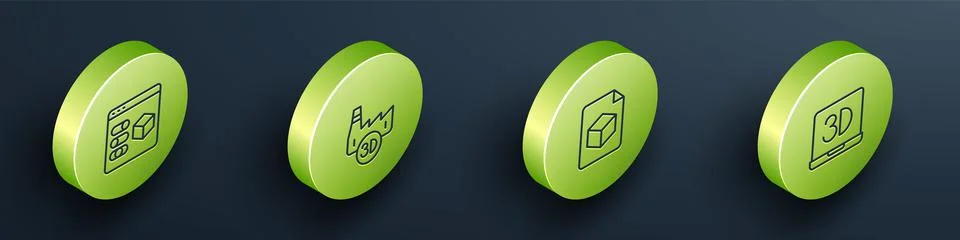 Set Isometric line 3D printer, Printing house industry, Isometric cube file a Stock Illustration