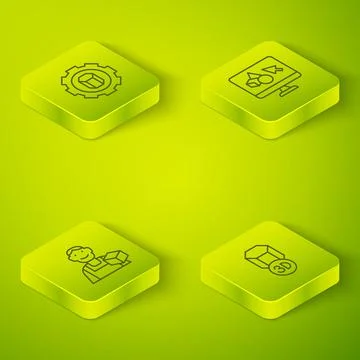 Set Isometric line 3D printer software, Graphic designer,  and setting icon.  Ilustração Stock
