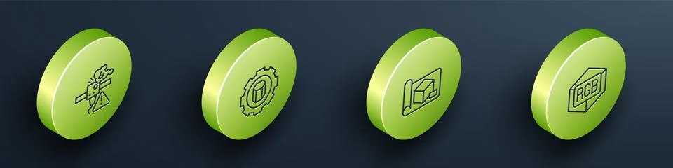 Set Isometric line 3D printer warning, setting, Graphing paper for engineering Stock Illustration