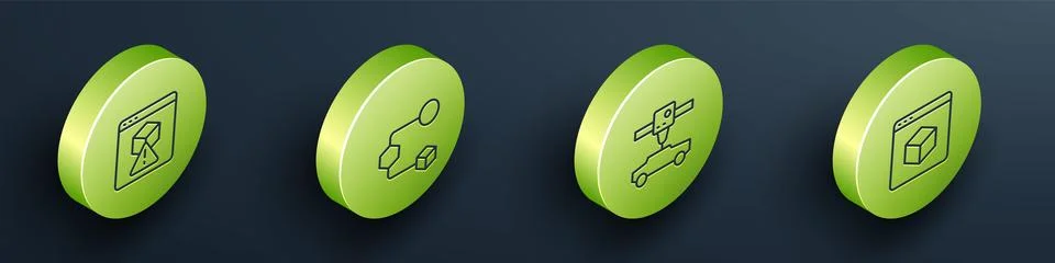 Set Isometric line 3D printer, Isometric cube, car and  icon. Vector Stock Illustration