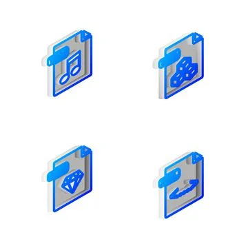 Set Isometric line 3DS file document, WAV, RUBY and XML icon. Vector Stock Illustration