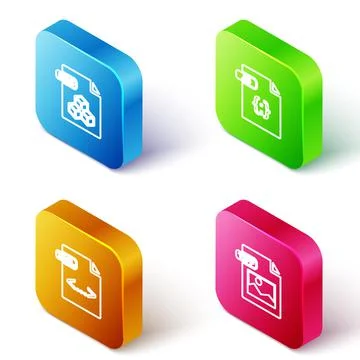 Set Isometric line 3DS file document, JS, XML and TIFF icon. Vector Illustrazione stock