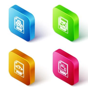 Set Isometric line 3DS file document, BMP, PHP and MOV icon. Vector Stockillustratie