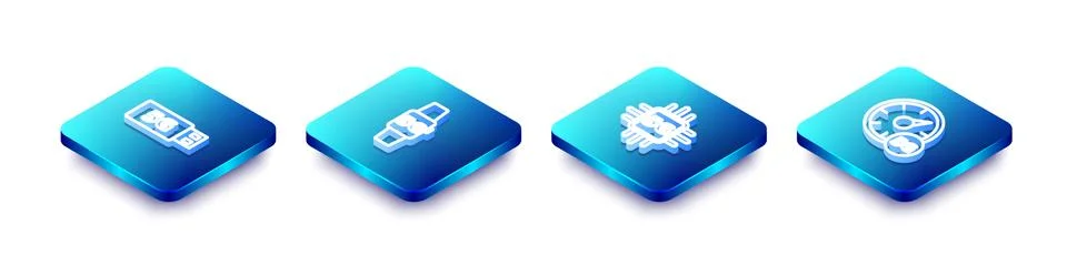 Set Isometric line 5G modem, Smart watch network, Processor and Digital speed Stock Illustration