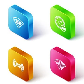 Set Isometric line 5G network, Digital speed meter, and Wi-Fi wireless icon Stock Illustration