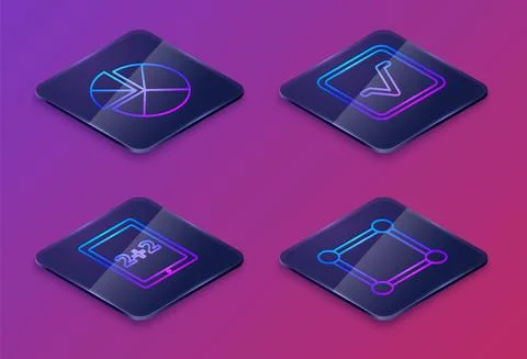 Set Isometric line Abacus, Calculation, Open book and Chalkboard with diagram Stock Illustration