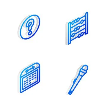 Set Isometric line Abacus, Speech bubbles with Question, Calendar and Micro.. イラスト素材