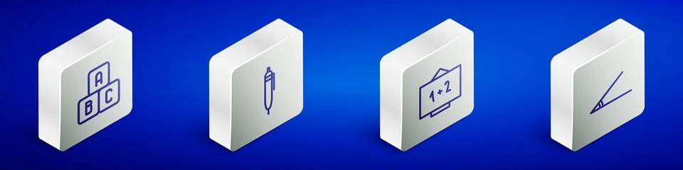 Set Isometric line ABC blocks, Pen, Chalkboard and Acute angle icon. Vector 스톡 일러스트