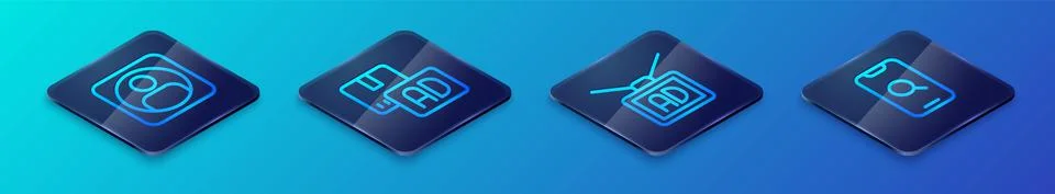 Set Isometric line Advertising, Create account screen, Magnifying glass and イラスト素材