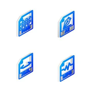 Set Isometric line AI file document, PNG, XML and MP3 icon. Vector Illustrazione stock