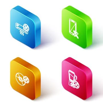 Set Isometric line Air conditioner service, Smartphone, CD or DVD disk and Illustrazione stock