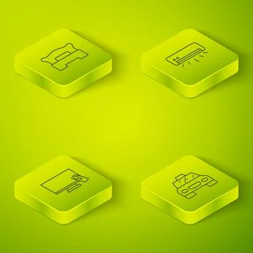 Set Isometric line Air conditioner, Smart Tv, Taxi car and Bedroom icon. Vect Ilustración de archivo