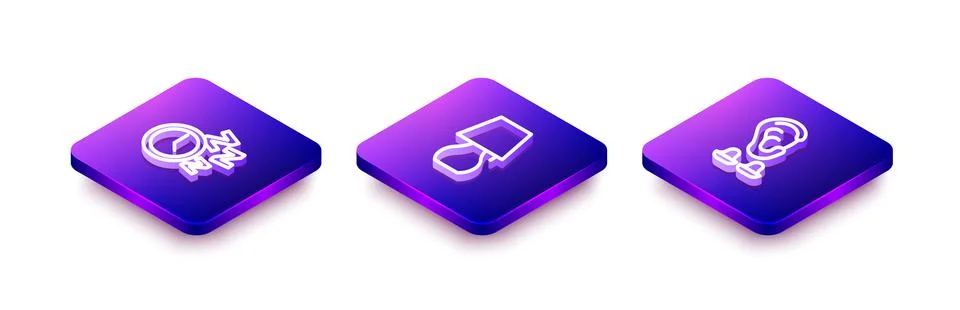 Set Isometric line Alarm clock, Table lamp and Earplugs and ear icon. Vector イラスト素材