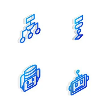 Set Isometric line Algorithm, Artificial intelligence robot and  icon. Vector Stockillustratie