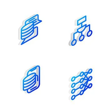 Set Isometric line Algorithm, Server, Data, Cloud technology data transfer an イラスト素材