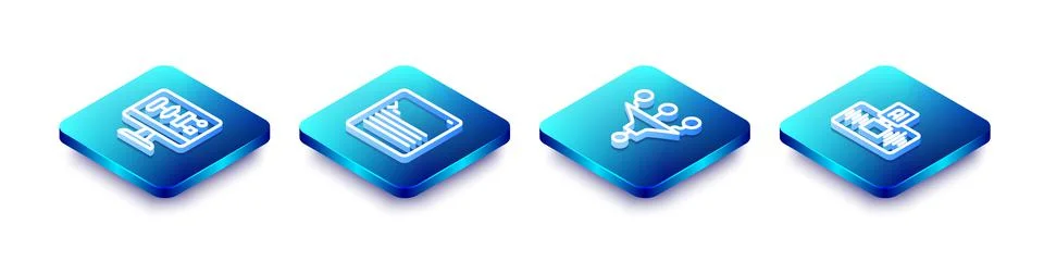 Set Isometric line Algorithm, Web developer programming code, Funnel filter and Stock Illustration