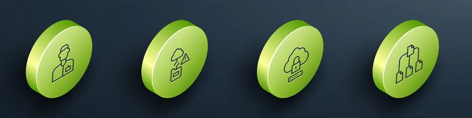 Set Isometric line Analyst engineer, Cloud technology data transfer, computin Stock Illustration