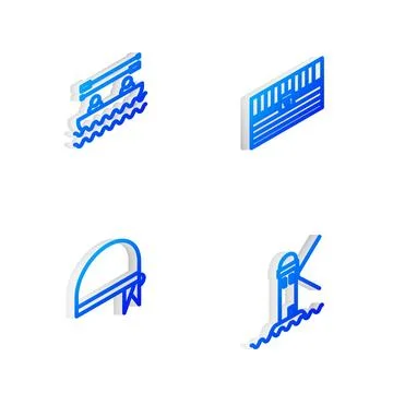 Set Isometric line Antique treasure chest, Boat with oars, Pirate bandana for Stock Illustration