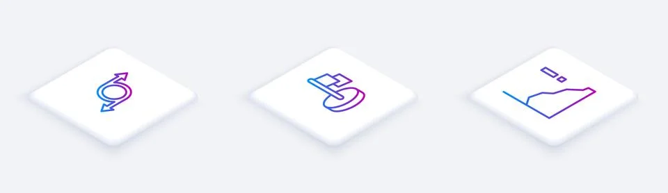 Set Isometric line Arrow, Flag and Financial growth decrease. White square Stock Illustration