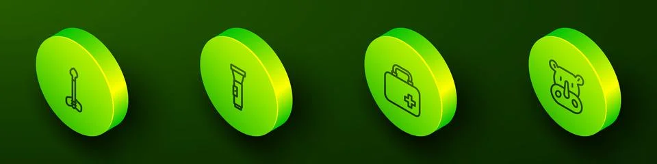 Set Isometric line Arrow, Flashlight, First aid kit and Rhinoceros icon. Vector Illustrazione stock