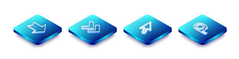 Set Isometric line Arrow, , Pixel arrow cursor and Roulette construction icon Stock Illustration