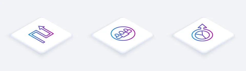 Set Isometric line Arrow, Project team base and Financial growth. White square Stock Illustration