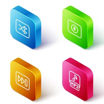 Set Isometric line Arrow shuffle, Record button, Fast forward and MP3 file icon Illustrazione stock