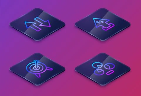 Set Isometric line Arrow, Target, Percent up arrow and Pie chart infographic イラスト素材