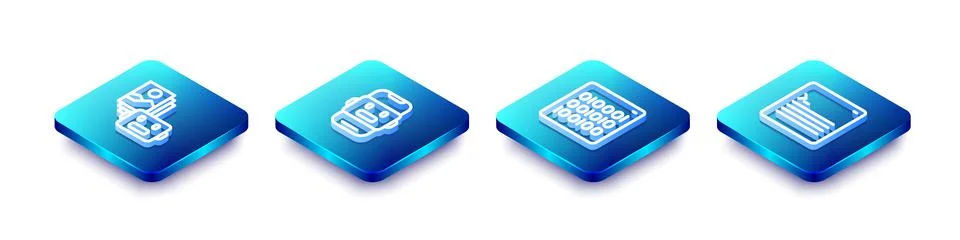 Set Isometric line Artificial intelligence robot, Chat, Binary code and Web 스톡 일러스트