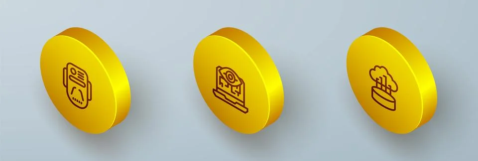 Set Isometric line Artificial intelligence robot, Computer vision and Network Stock Illustration