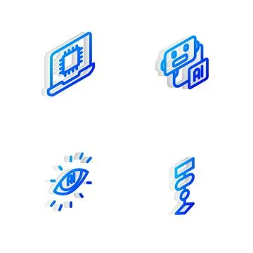 Set Isometric line Artificial intelligence robot, Processor CPU, AI and Alg.. Stock Illustration