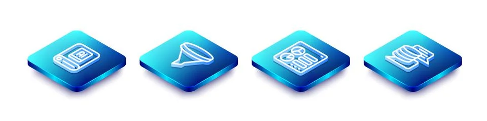 Set Isometric line Artificial intelligence AI, Funnel or filter, Computer a.. 스톡 일러스트