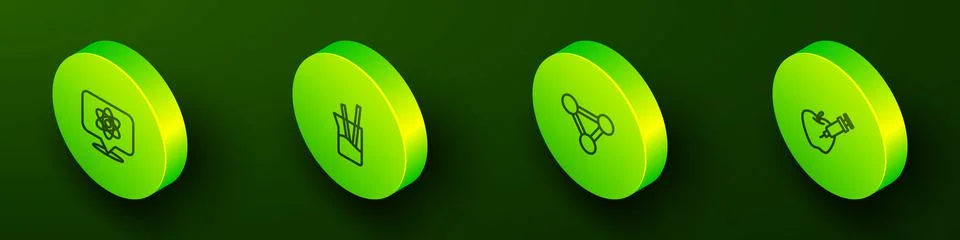 Set Isometric line Atom, Laboratory glassware, Molecule and Genetically modified Stock Illustration
