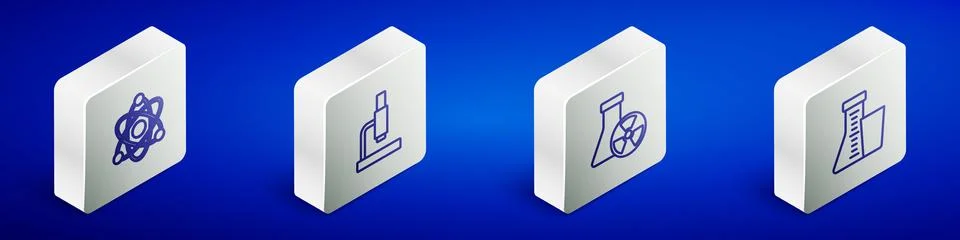 Set Isometric line Atom, Microscope, Test tube radiation and and flask icon.. Stock Illustration