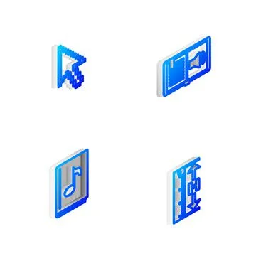Set Isometric line Audio book, Pixel arrow cursor, and Measuring height and Stock Illustration