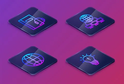 Set Isometric line Audio book, Social network, Computer and Light bulb with Stock Illustration