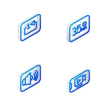 Set Isometric line Audio jack, Repeat track music player, Speaker volume and Stock Illustration
