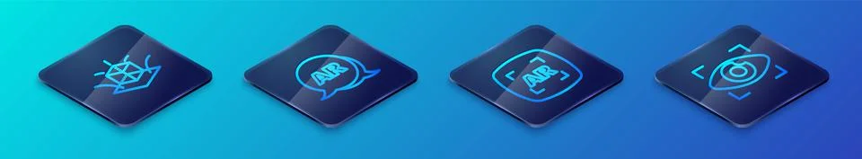 Set Isometric line Augmented reality AR, 3d modeling, Big brother electronic eye Stock Illustration