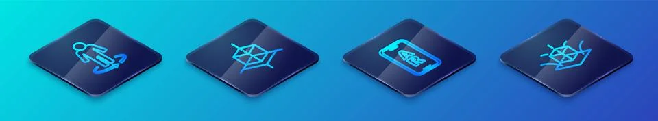 Set Isometric line Augmented reality AR, 3d modeling, and icon. Vector Illustrazione stock