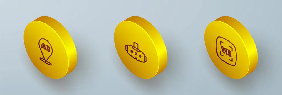 Set Isometric line Augmented reality AR, Virtual glasses and icon. Vector Stock Illustration