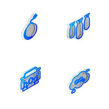 Set Isometric line Aviation bombs, Bomb ready to explode, Car sharing and CO2 Stockillustratie