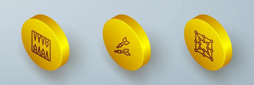 Set Isometric line Backgammon board, Dart arrow and Board game icon. Vector Stock Illustration