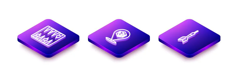 Set Isometric line Backgammon board, Game dice and Dart arrow icon. Vector Illustrazione stock