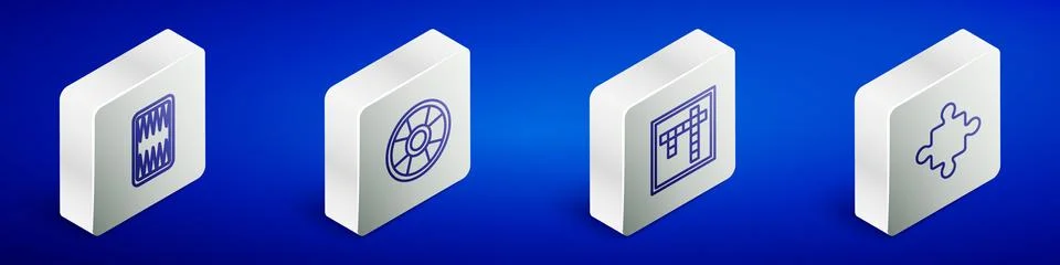 Set Isometric line Backgammon board, Casino chip, Bingo and Puzzle pieces toy Stock Illustration
