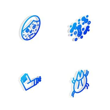 Set Isometric line Bacteria, Face with psoriasis or eczema, Inhaler and Parasite イラスト素材