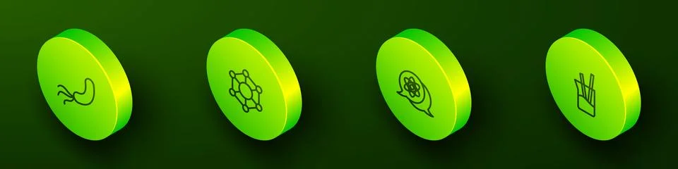 Set Isometric line Bacteria, Molecule, Atom and Laboratory glassware icon. .. Stock Illustration