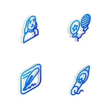 Set Isometric line Balloons, Benjamin Franklin, Declaration of independence a Illustrazione stock