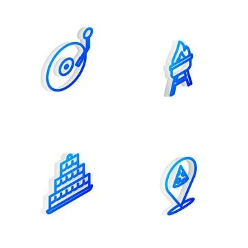 Set Isometric line Barbecue grill, Vinyl player with disk, Cake burning can.. Stock Illustration